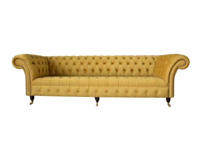 Eleganz Design dīvāns 4 vietīgs dīvāns polsterēts luksusa tekstils Česterfīldas dīvāni dzeltenā krāsā