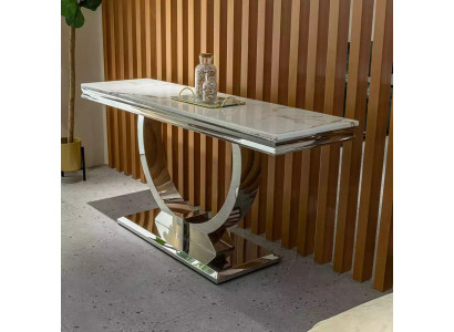 Sudraba sānu dīvāns konsolēm galdiņš luksusa galds sudraba hroma 120x40cm.