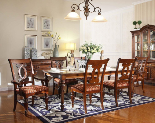 Ēdamistabas ēdamgalda komplekts 4 krēsli 2 dīvānkresli komplekts 7 gabalus luksusa koka mēbeles