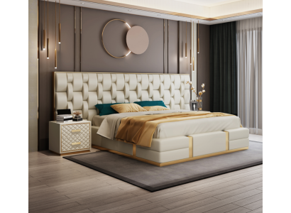 Gultas remonta dizains luksusa divvietīgas gultas guļamistabai, jaunās viesnīcas gulta.