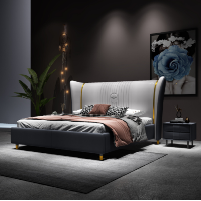 Luksusa gulta no koka ar auduma klāju guļamistabai 180x200cm divguļamā gulta viesnīcai jauna.