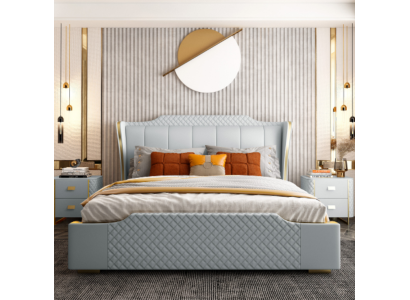 Gulta matracis dizains luksusa divguļamā gulta viesnīcas guļamistaba mākslīgā āda