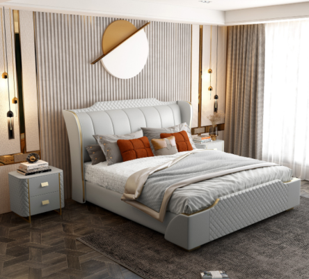 Gulta matracis dizains luksusa divguļamā gulta viesnīcas guļamistaba mākslīgā āda
