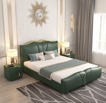 Gulta Luksusa mēbeles Gultas rāmis koka guļamistabas iekārtojums mākslīgais ādas jauns