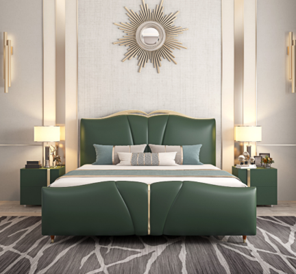 Gulta Luksusa mēbeles Gultas rāmis koka guļamistabas iekārtojums mākslīgais ādas jauns