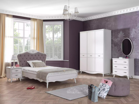 Chesterfield - 100 cm gultas karkass auduma luksusa pelēka jauniešu gulta no koka