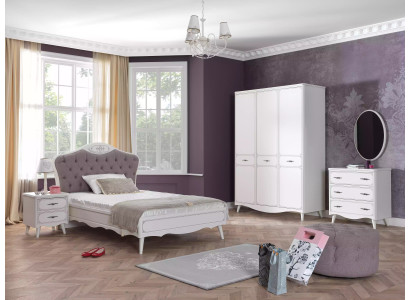 Bērnu istaba Chesterfield pusaudžu gulta gulta 100 cm komplekts 5 gab. Pelēka audums