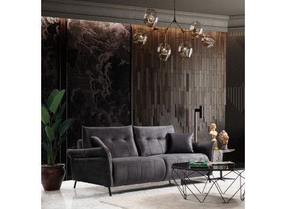 Trīsvietīga restorāna sofa luksusa modernajā dzīvojamā istabā, apmetuma auduma mēbeles, jauna dīvāna sēdekļi.
