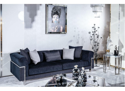 Luksusa dīvāns 3-istabu dīvāni auduma dīvāns Dizaina mēbeles Trīsvietīgs melns