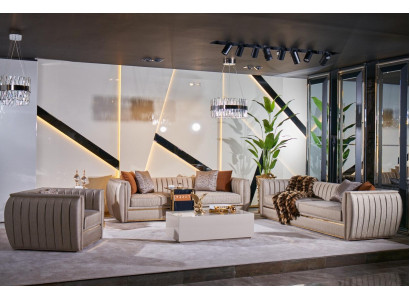 Luksusa bezmaksas komplekts ar 3+3+1 sēdekliem, galdu un dīvānu krēslu dīvānos 5 gab.