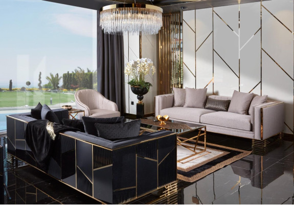 Sofa komplekts Sofa Luxus krēsls 3+1 sēdvieta galds piegulošais galds komplekts 4 gab.