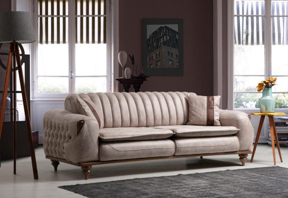 Beigu trīsvietīgais Chesterfield dīvāns Polster mēbeles Tekstil Couchen Audums