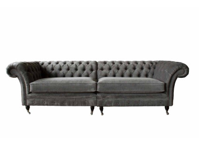 Chesterfield četrvietas dīvāns 4 sēdvietu dīvāns audums poliesters pelēks mēbeles