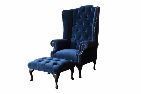 Chesterfield krēsls ar ausīm un pufu Relax 1-vietīgais dīvāns ar ausītēm 2 gabali