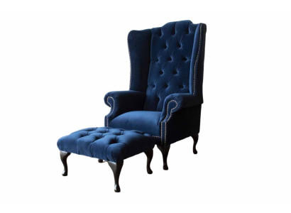 Chesterfield krēsls ar ausīm un pufu Relax 1-vietīgais dīvāns ar ausītēm 2 gabali