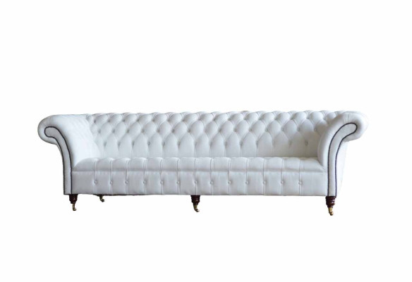 Chesterfield Dīvāni dizaina Luxus Balts Tekstils 4 sēdvietu audums 4 sēdvietas