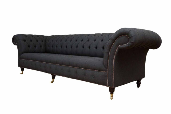 Chesterfield dīvāns 4 vietīgs melns audums viesistabas dizaina dīvāns polsterējums