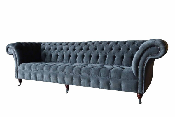 Četrvieta dīvāns 4-vietīgs dīvāns Moderns Pelēka dizaina audums Chesterfield