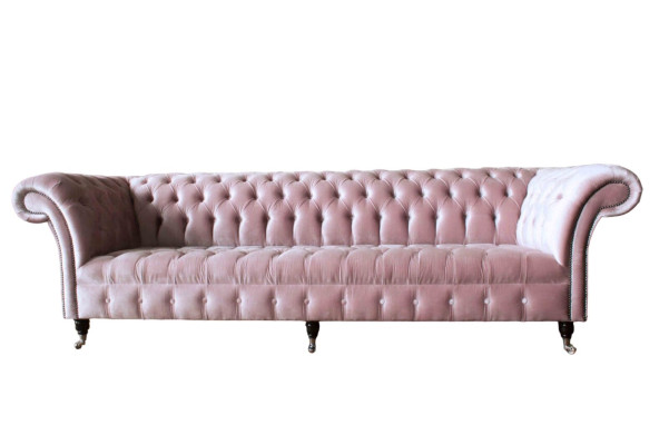 Chesterfield rozā dīvāna sofa polster 4 vietām dīvāni sēdekļi.