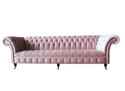 Chesterfield rozā dīvāna sofa polster 4 vietām dīvāni sēdekļi.