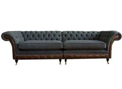 4 sēdvietu dizaina Chesterfield auduma dīvāns pelēks jauns dīvāns.