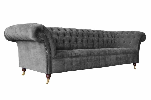 Chesterfield 3 sēdvietu dīvāns Polster Sitz Tekstil Stoff Pelēks Dīvāns Sofa