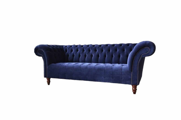 Chesterfield dizaina luksusa mīkstā sofa ar 3 sēdvietām, zila auduma jauna