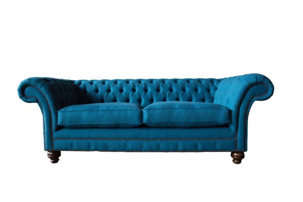 Chesterfield Sofa 3 sēdvietu dīvāns Polster Sofas audums Dzīvojamā istaba Zils Tekstils