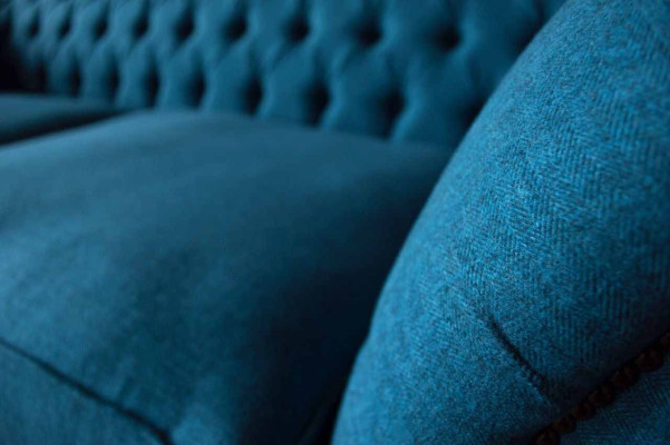 Chesterfield Sofa 3 sēdvietu dīvāns Polster Sofas audums Dzīvojamā istaba Zils Tekstils