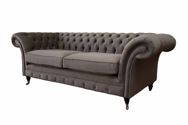 Dīvāni, polsteri, sofas, 3 sēdvietu trīsvietīgs auduma dīvāns Chesterfield pelēks jauns