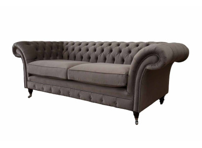 Dīvāni, polsteri, sofas, 3 sēdvietu trīsvietīgs auduma dīvāns Chesterfield pelēks jauns