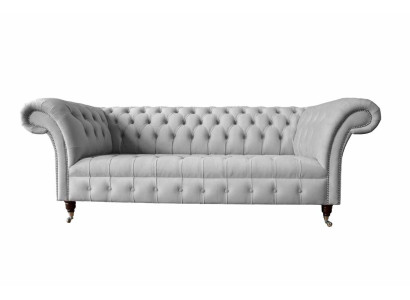 Chesterfield Tekstila Sofas Cilts 3-vietīga Polster Sēdeklis Pelēka Sofas Lielas Jaunas