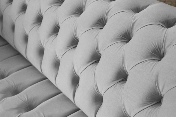 Chesterfield Tekstila Sofas Cilts 3-vietīga Polster Sēdeklis Pelēka Sofas Lielas Jaunas