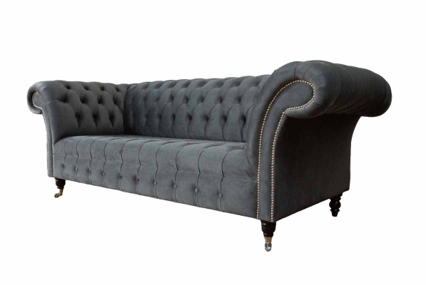 Angļu Chesterfield kanapējsofa biroja mēbeles trīsvietīgs samts 230cm pelēka