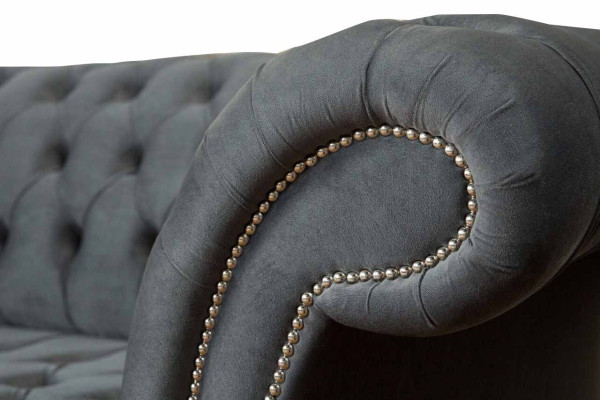 Angļu Chesterfield kanapējsofa biroja mēbeles trīsvietīgs samts 230cm pelēka