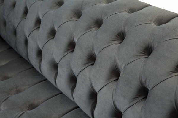 Angļu Chesterfield kanapējsofa biroja mēbeles trīsvietīgs samts 230cm pelēka