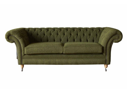 Angļu Chesterfield dīvāns Dreibalstu biroja mēbeles 230 cm zaļais samts.