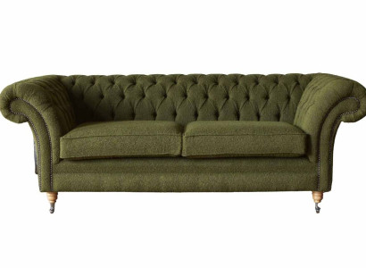 Angļu Chesterfield dīvāns Dreibalstu biroja mēbeles 230 cm zaļais samts.
