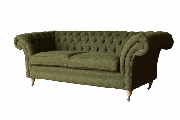 Angļu Chesterfield dīvāns Dreibalstu biroja mēbeles 230 cm zaļais samts.