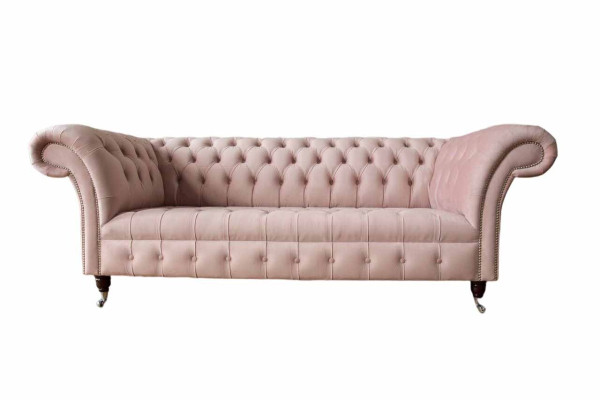 Chesterfield 3-vietīgā rozā dizaina dīvāns ar auduma polsterējumu un pārvilkuma materiālu