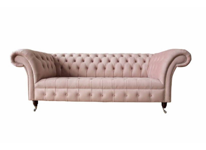 Chesterfield 3-vietīgā rozā dizaina dīvāns ar auduma polsterējumu un pārvilkuma materiālu