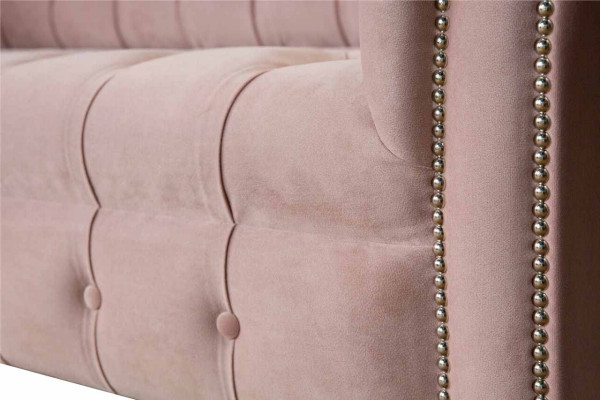 Chesterfield 3-vietīgā rozā dizaina dīvāns ar auduma polsterējumu un pārvilkuma materiālu