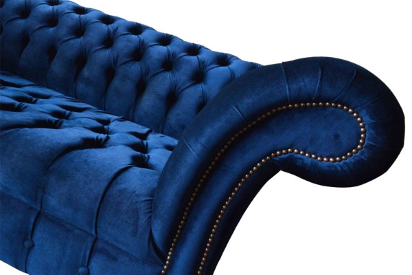 Zils Chesterfield trīsvietīgs dīvāns 3-vietīgie dīvāni luksusa tekstila dīvāni.