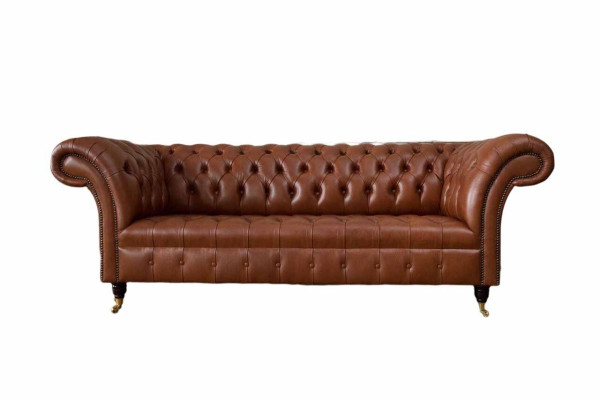 Chesterfield dīvāns 3 vietu Brūns Moderns Mēbeles dizains ar ādu pārklātu dīvānu.