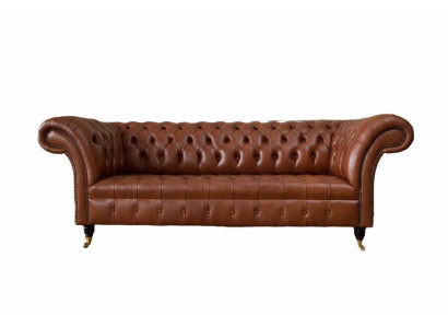 Chesterfield dīvāns 3 vietu Brūns Moderns Mēbeles dizains ar ādu pārklātu dīvānu.
