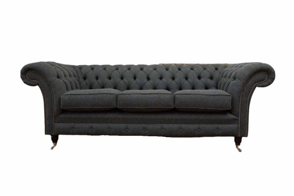 Chesterfield Tekstila Polster Dizaina Sofa Luxus dīvāns Pelēks dīvāns 3 vietas