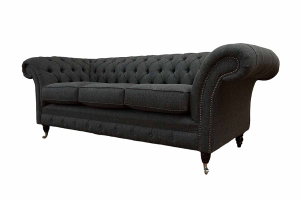 Chesterfield Tekstila Polster Dizaina Sofa Luxus dīvāns Pelēks dīvāns 3 vietas