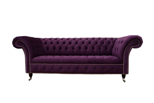 Lila Chestefilda sofa 3-vietīga Chesterfield dizaina dīvāns, auduma materiāls.