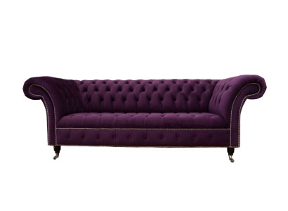 Lila Chestefilda sofa 3-vietīga Chesterfield dizaina dīvāns, auduma materiāls.