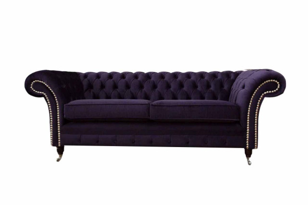 "Chesterfield angļu klasiskais stils dīvāns 3 sēdvietām, līda polsteris, violeta krāsa, 230 cm"